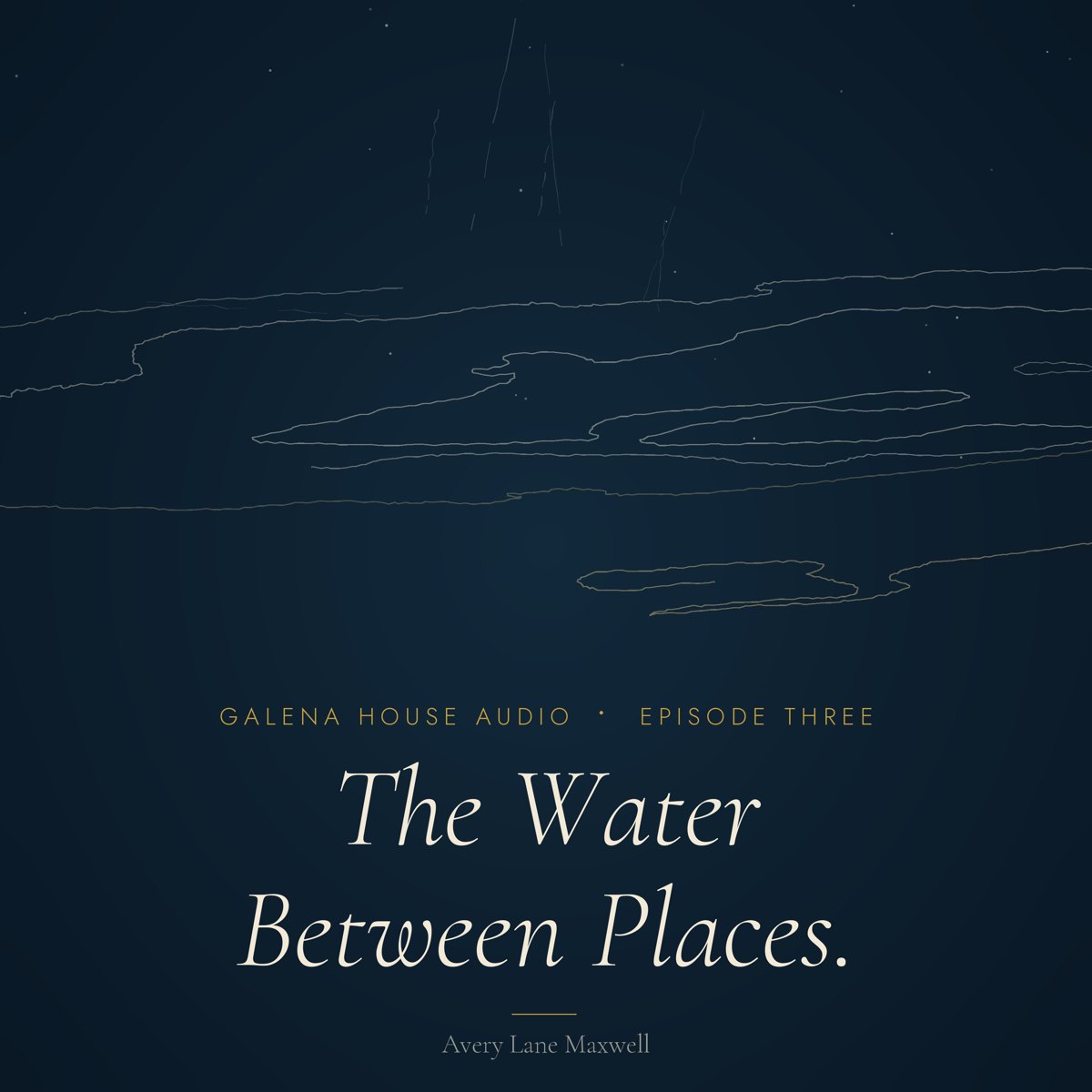 The artwork for Episode Three: a contour drawing of a hot spring pool on a dark ground, Galena House Audio.