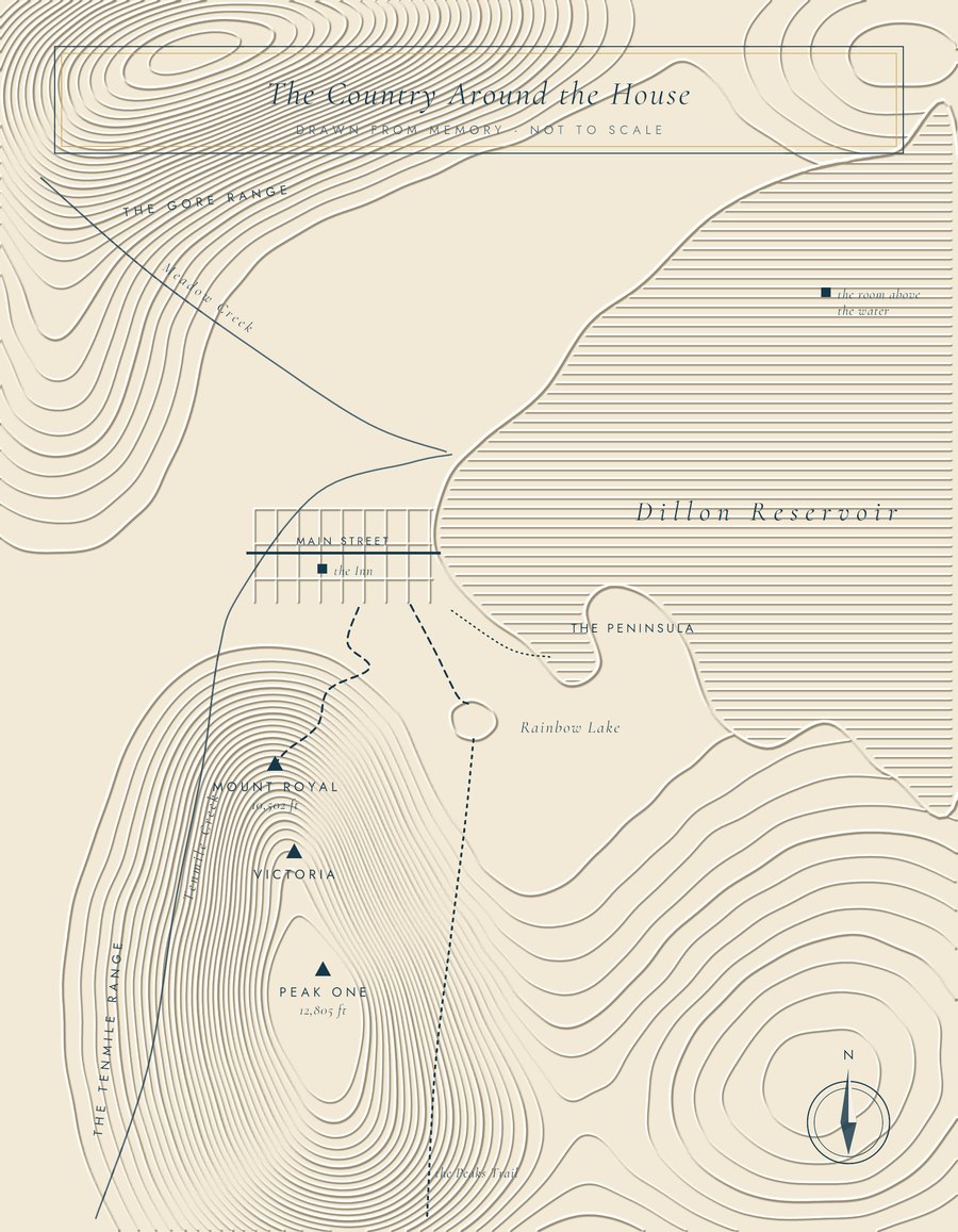 A hand-drawn topographic map plate from Come In. It’s Already Warm.: the country around the house.