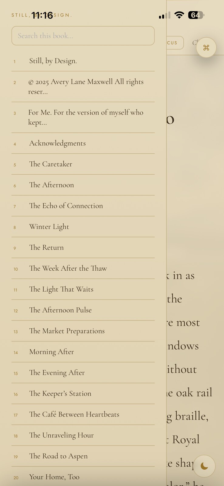 Contents and search inside Still, by Design.