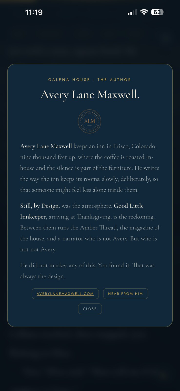The author card: Avery Lane Maxwell.