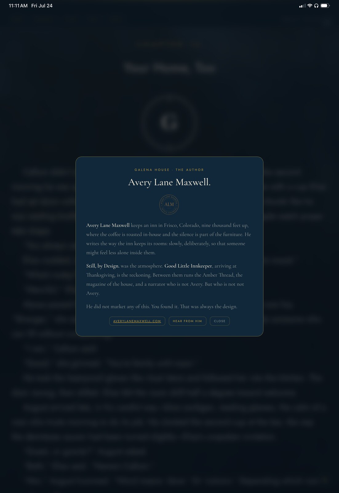 The author card on iPad